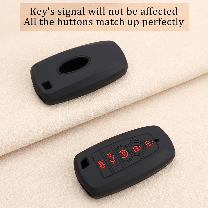 TANDRIVE Key Fob Cover for 2026 2025-2017 Ford F150 F250 F350 F450 F550 F650 F750, 5 Button, Silicone, 2-Pack, Red Button, Black and Black - Image 4